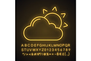 Partly cloudy neon light icon