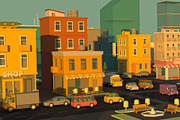 Banner cartoon street panorama city