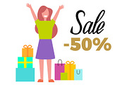 Sale -50% Happy Woman and Bags