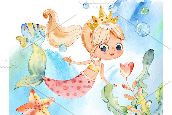Watercolor Mermaids, Mermaids PNG in Illustrations - product preview 1