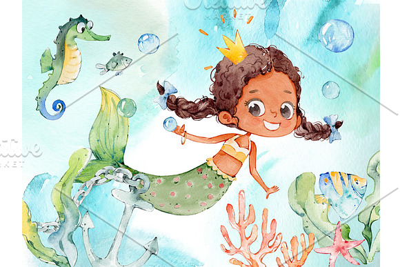 Watercolor Mermaids, Mermaids PNG in Illustrations - product preview 2