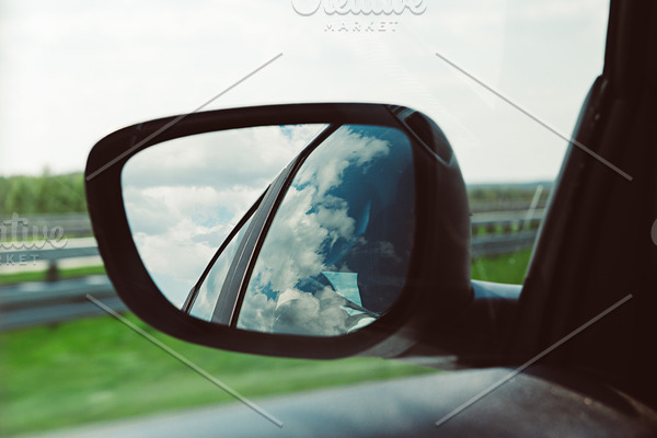 Landscape in the sideview mirror of