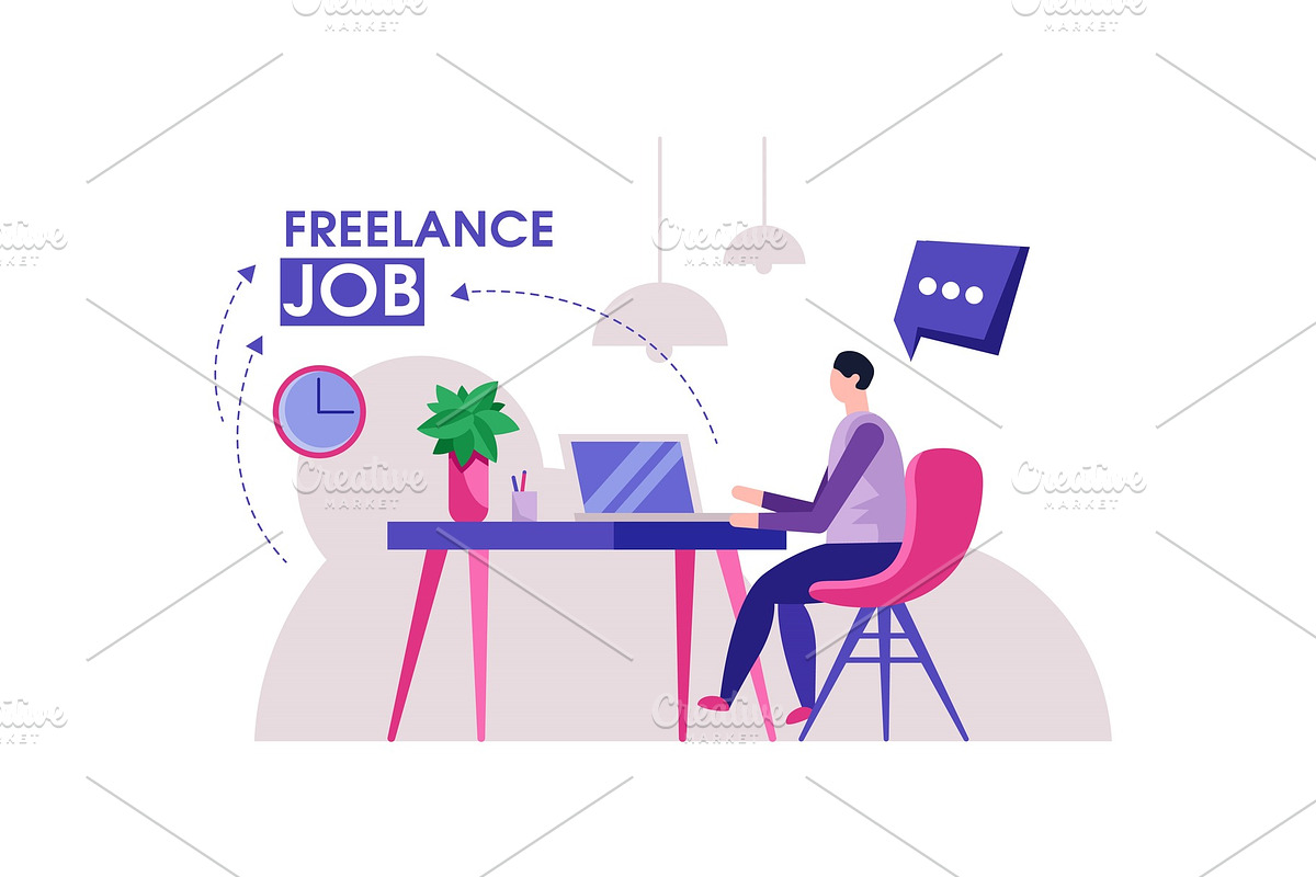 Freelancer man modern home office in Illustrations - product preview 8