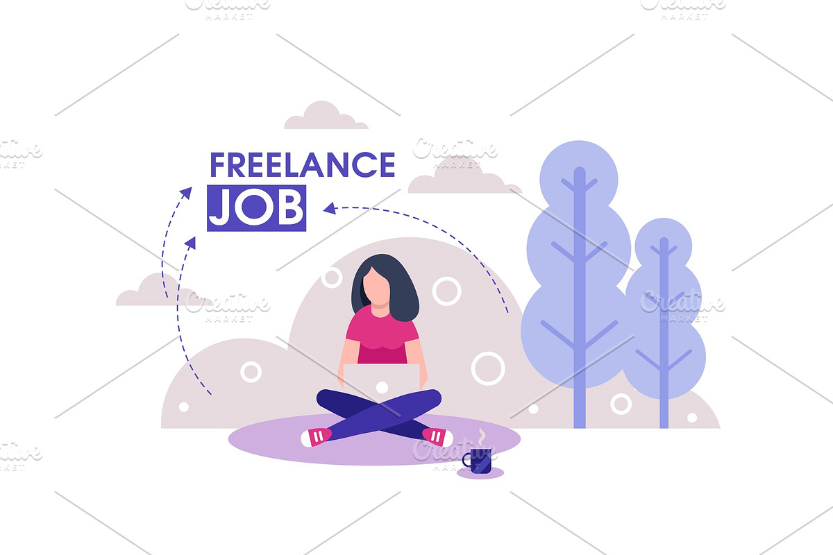 Girl freelancer on outdoor working in Illustrations - product preview 8
