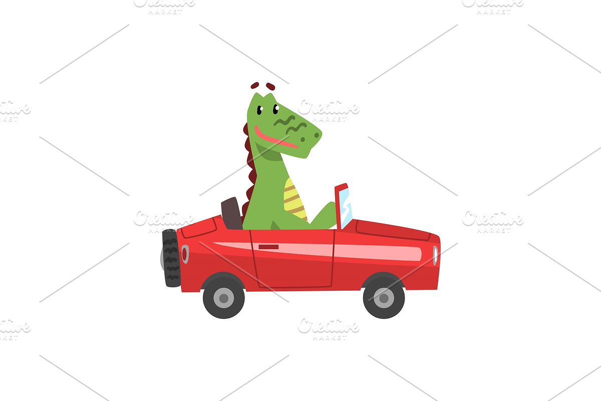 Dragon Driving Red Car, Funny in Illustrations - product preview 8
