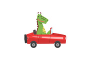 Dragon Driving Red Car, Funny