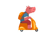 Pig with Backpack Riding Scooter