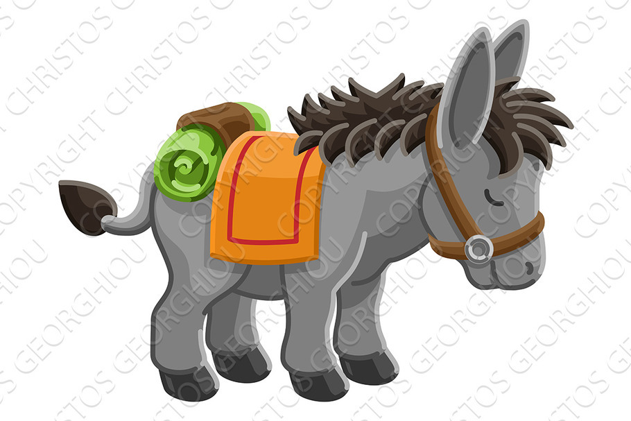 Donkey Animal Cartoon Character in Illustrations - product preview 8