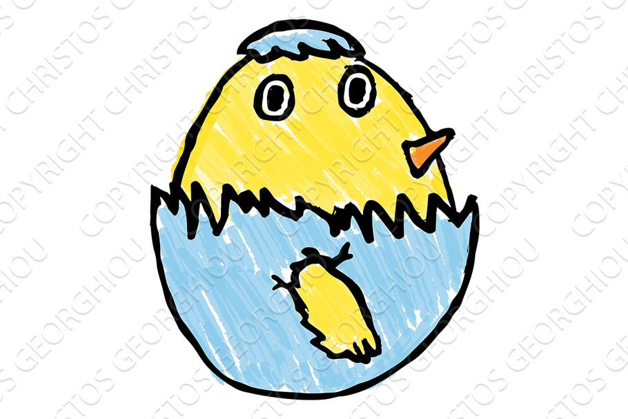 Cute Easter Chick Childs Drawing in Illustrations - product preview 8