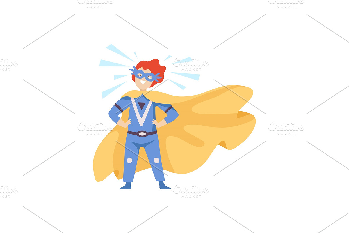 Boy Wearing Blue Superhero Costume in Illustrations - product preview 8