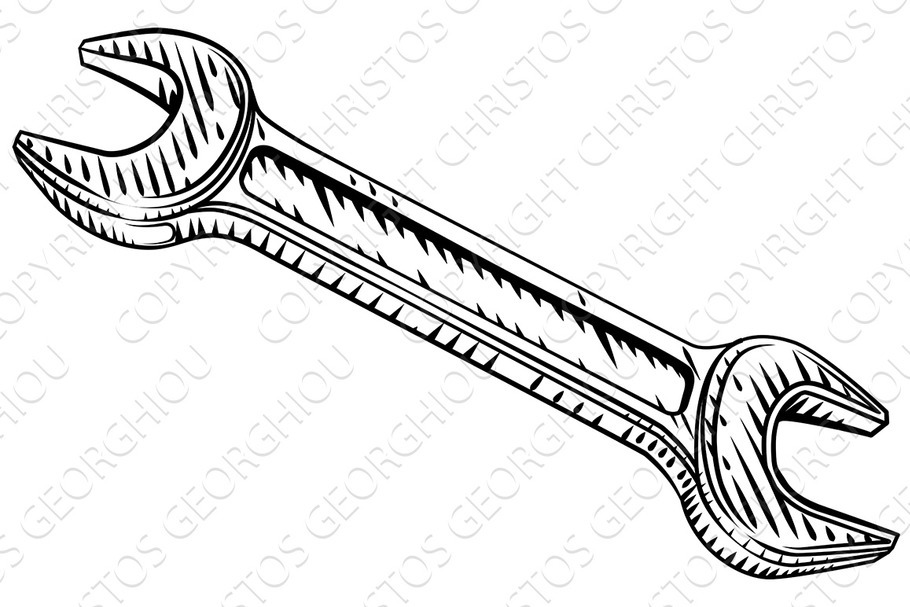 Spanner Wrench Vintage Woodcut in Illustrations - product preview 8