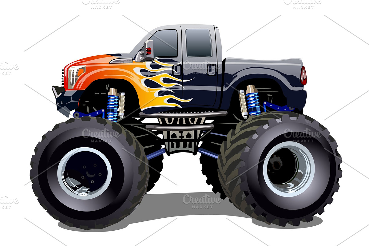 Cartoon Monster Truck isolated on in Illustrations - product preview 8