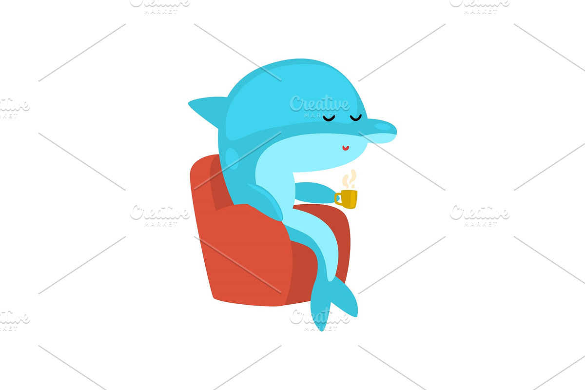 Dolphin Sitting in Armchair and in Illustrations - product preview 8