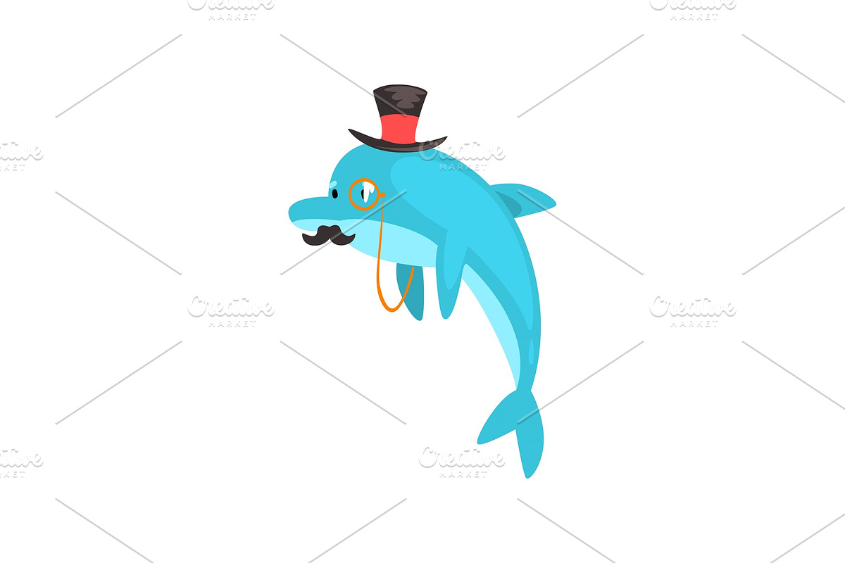 Dolphin with Mustache Swimming in Illustrations - product preview 8