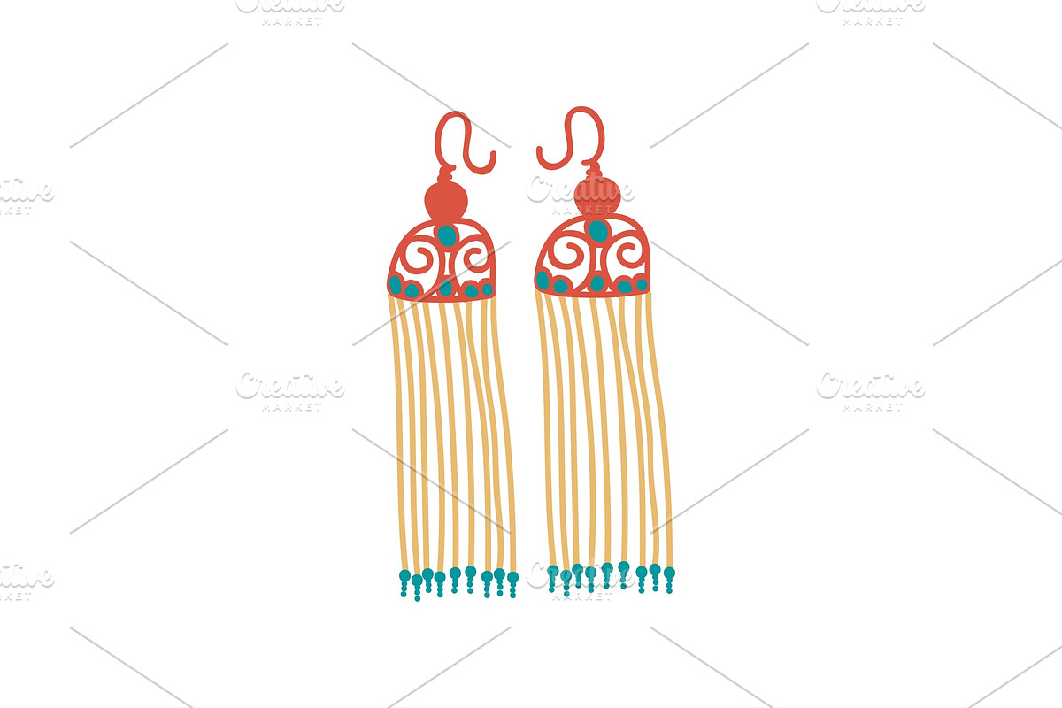 Fringe Earrings, Fashion Jewelry in Illustrations - product preview 8