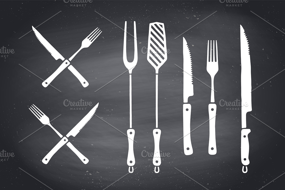 Meat cutting knives and forks set in Illustrations - product preview 8