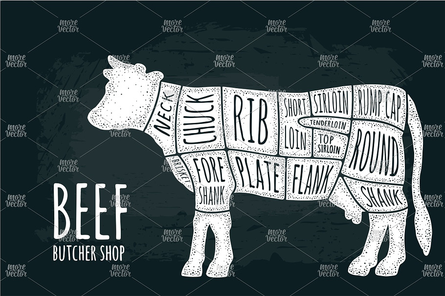 Cuts cow meat Beef butcher shop in Illustrations - product preview 8