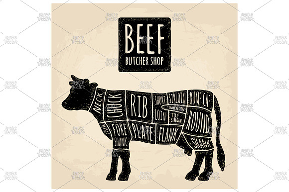 Cuts cow meat Beef butcher shop in Illustrations - product preview 1