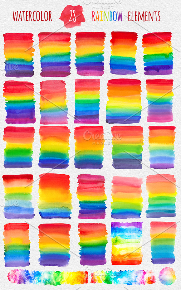Rainbow watercolor texture set in Illustrations - product preview 5