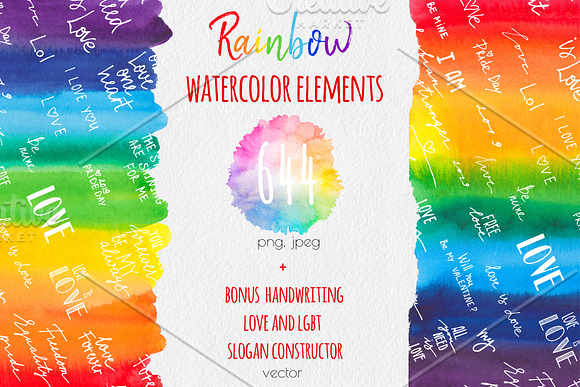 Rainbow watercolor texture set in Illustrations - product preview 6