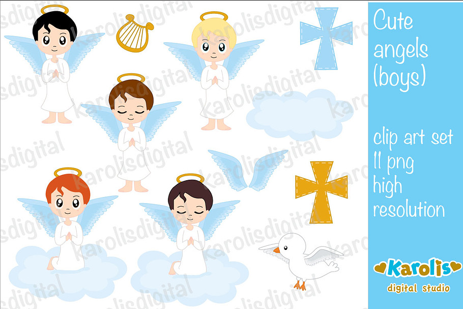 Cute angels - digital clip art set in Illustrations - product preview 8