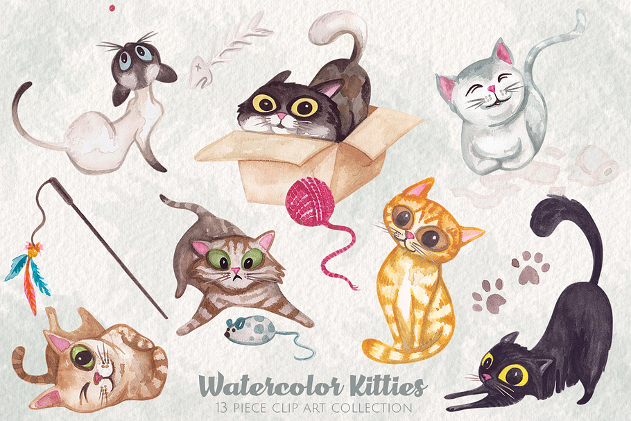Watercolor Kitty Cats Clip Art in Illustrations - product preview 8