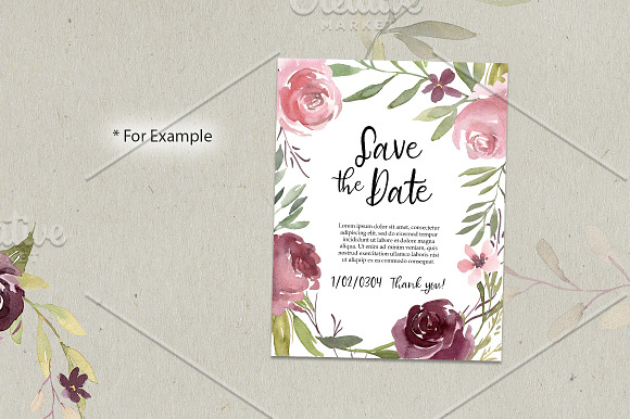 Watercolor Burgundy & Pink Flowers in Illustrations - product preview 3
