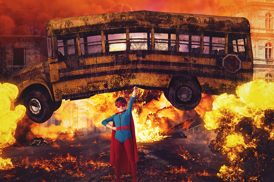 Super Hero Bus Digital Backdrop