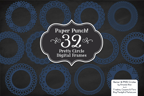 Navy Lace Circle Vector Frames in Illustrations - product preview 1
