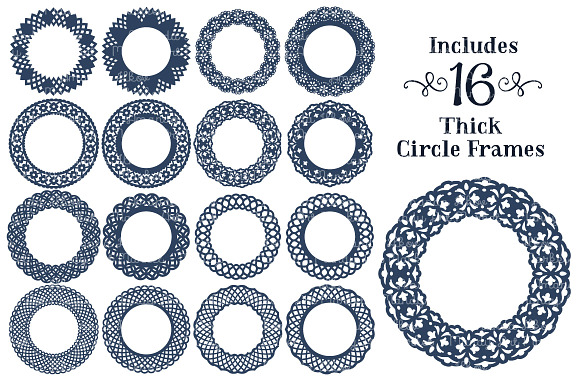 Navy Lace Circle Vector Frames in Illustrations - product preview 3