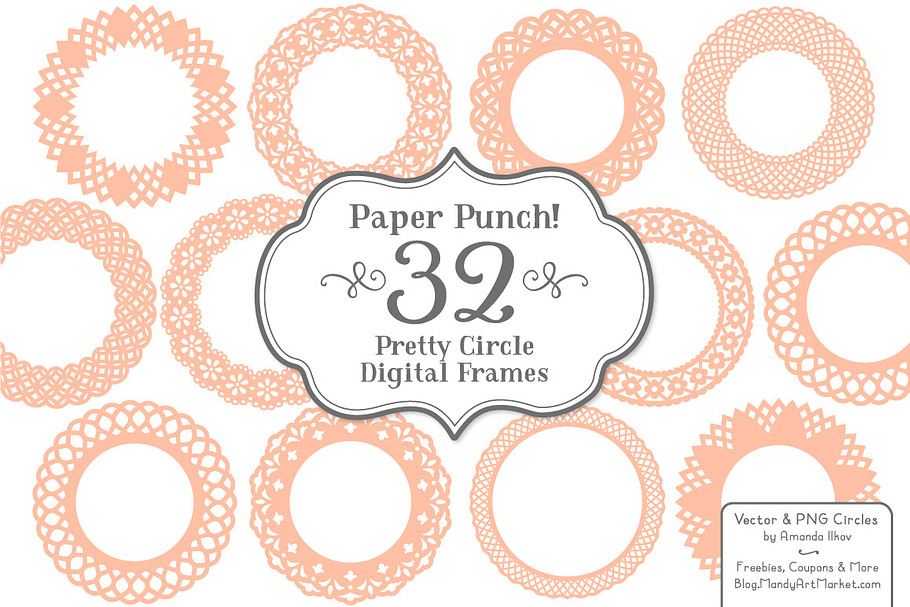 Peach Lace Vector Frames in Illustrations - product preview 8