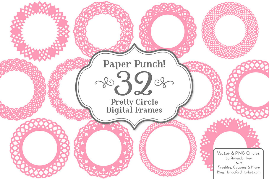 Pink Lace Scrapbook Frame Circles in Illustrations - product preview 8