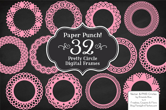 Pink Lace Scrapbook Frame Circles in Illustrations - product preview 1