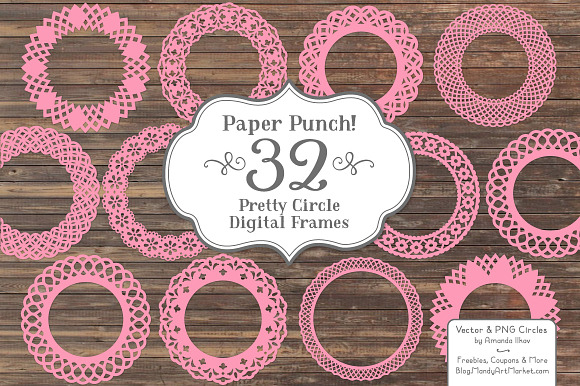 Pink Lace Scrapbook Frame Circles in Illustrations - product preview 2