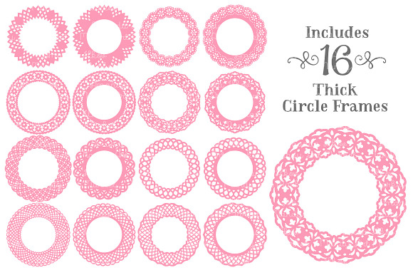 Pink Lace Scrapbook Frame Circles in Illustrations - product preview 3