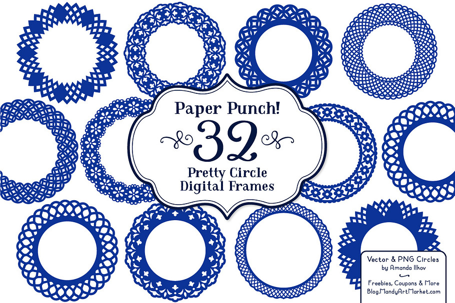 Royal Blue Lace Circle Frames in Illustrations - product preview 8