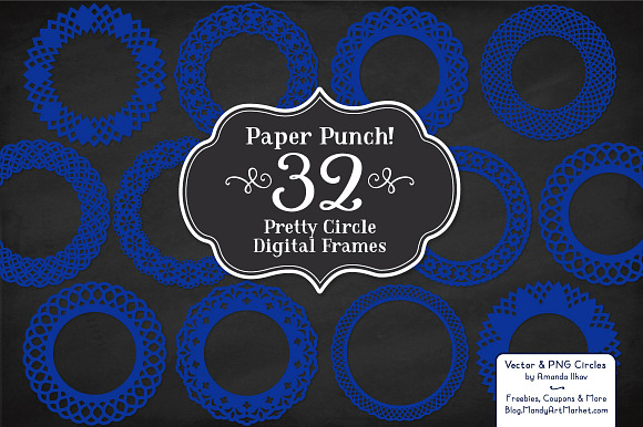 Royal Blue Lace Circle Frames in Illustrations - product preview 1