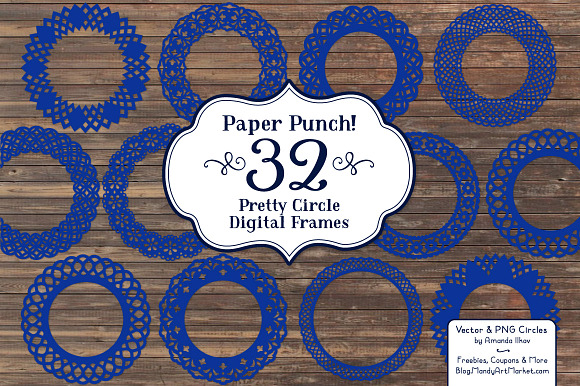 Royal Blue Lace Circle Frames in Illustrations - product preview 2
