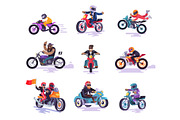 Bikers Icons Collection Color Vector