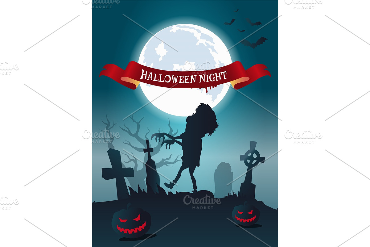 Halloween Night Scary Banner Vector in Textures - product preview 8