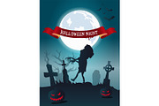 Halloween Night Scary Banner Vector