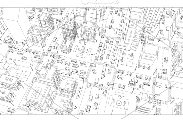 Vector city streets outline.