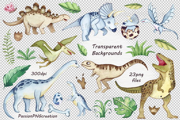 Watercolor Dinosaurs Clipart in Illustrations - product preview 2