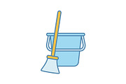 Bucket and broom color icon
