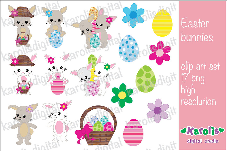 Easter bunnies - clip art set in Illustrations - product preview 8