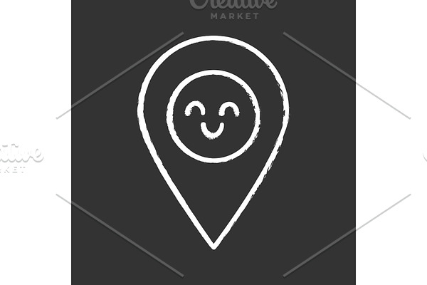 Smiling map pin character chalk icon