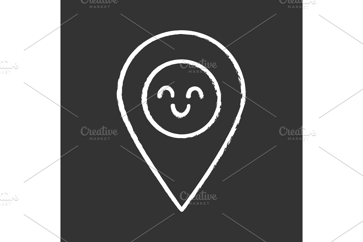 Smiling map pin character chalk icon in Objects - product preview 8