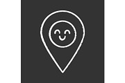 Smiling map pin character chalk icon