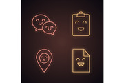 Smiling items neon light icons set