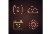 Smiling items neon light icons set